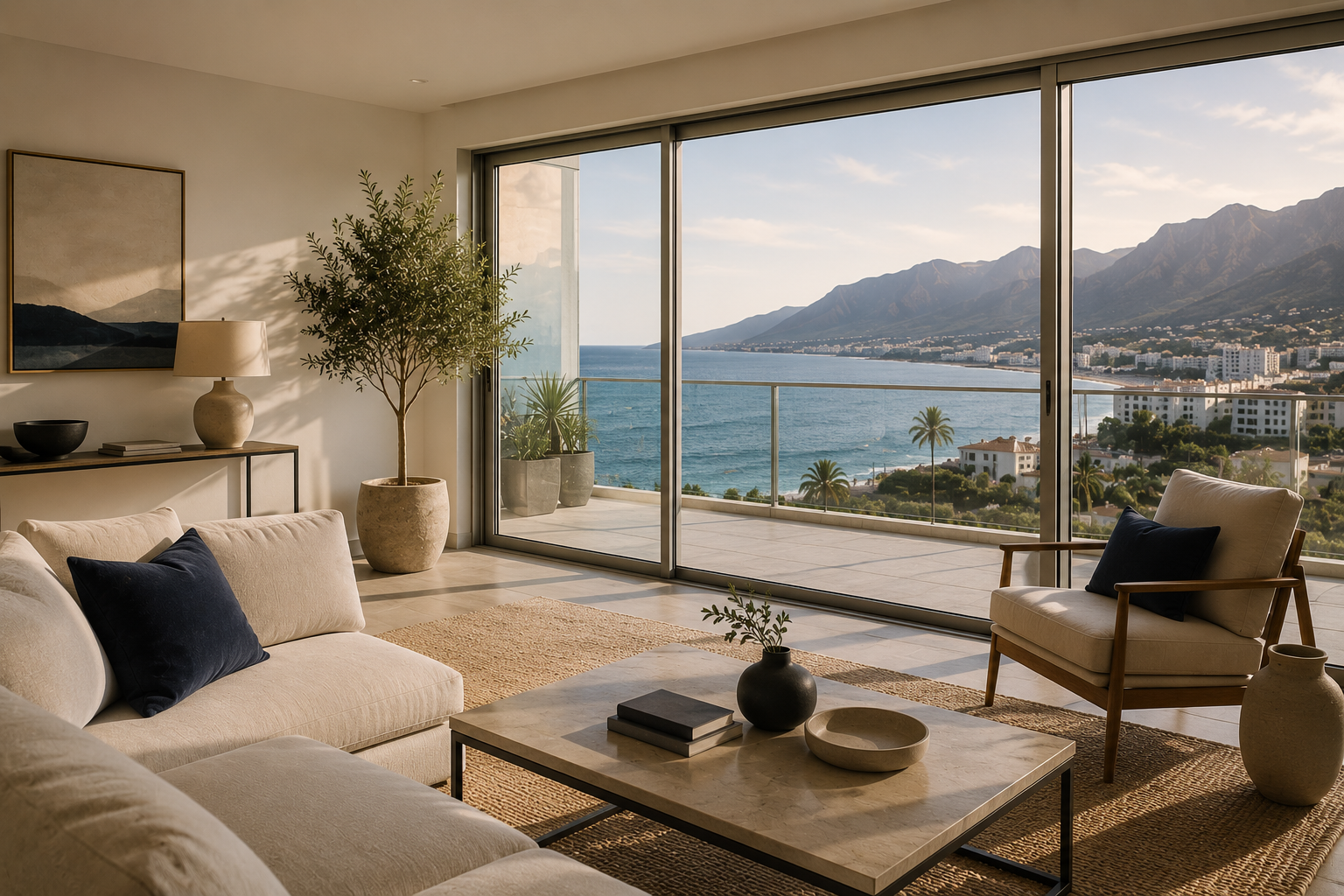 Salón premium con vistas al océano y montañas de Tenerife